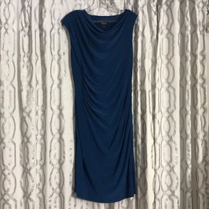Ruched waist teal midi occasion dress